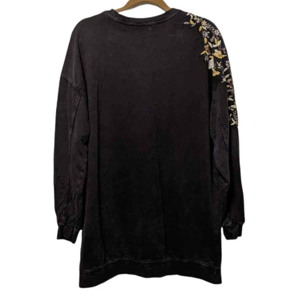 PULL & BEAR Let's Gem Floral Embroidered Sleeve Pullover Top S
